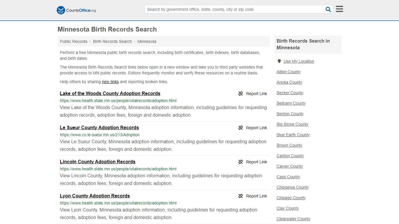Minnesota Birth Records Search - County Office